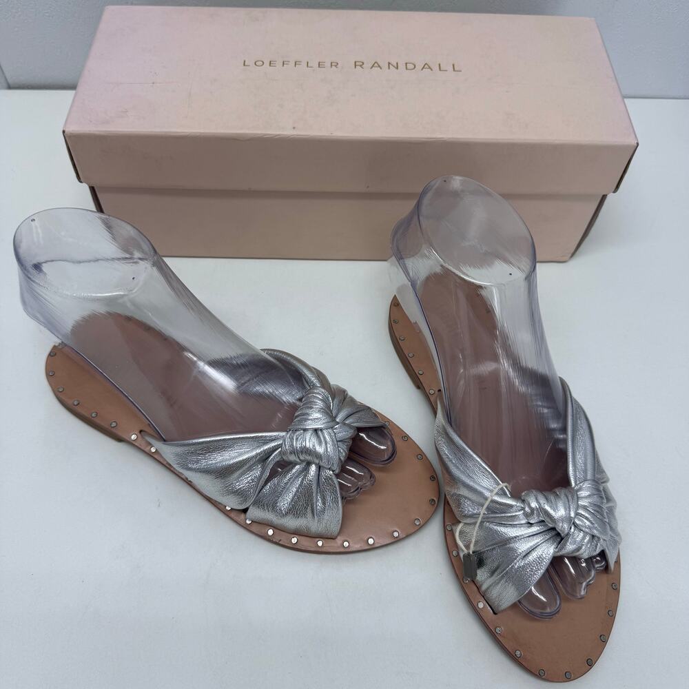 NEW Loeffler Randall Lucia Metallic Silver Flat Slide Sandals Studded Glams sz 6